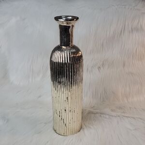 MERCURY GLASS Decorative Holiday Ribbed Metallic Tall Slim Glass Container Vase